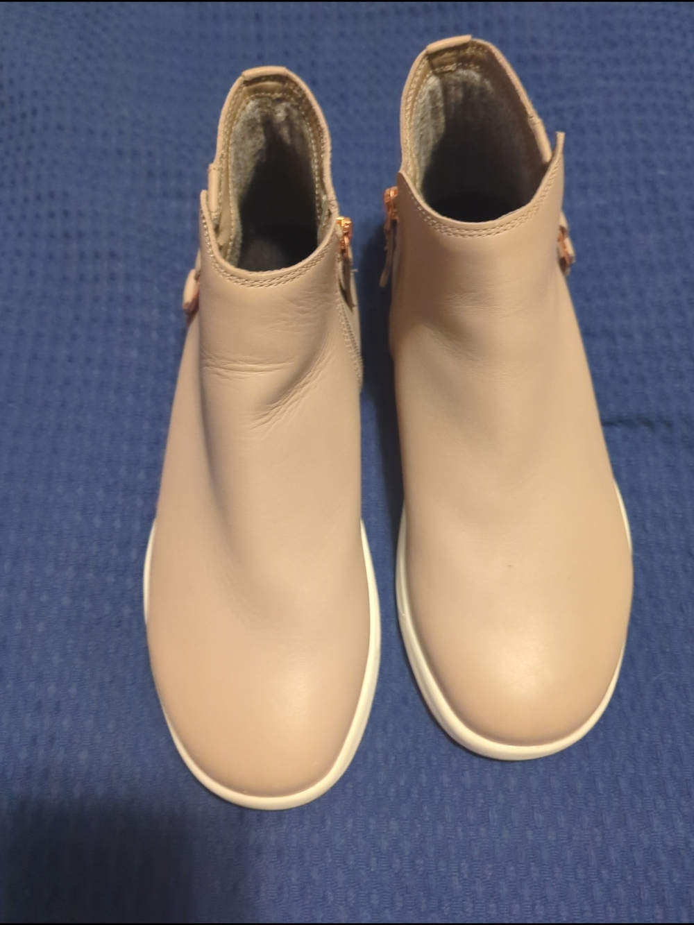 KURU Women's Blush-Tan Leather Ankle Booties with White Sole